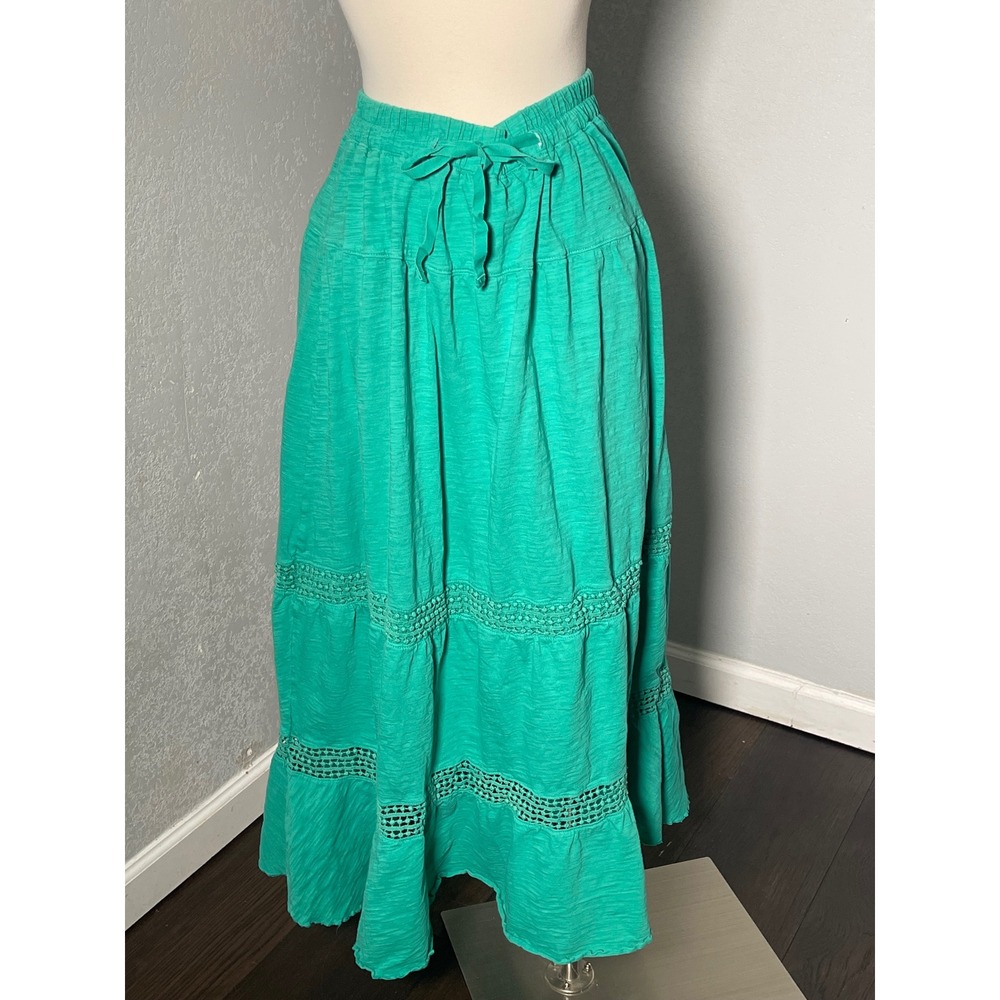 VNTG Boho Tiered Maxi Teal Green Cotton Elastic Waist L